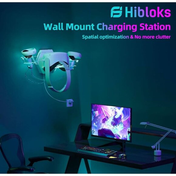 HiBloks RGB Wall Mount Charging Station for Meta/OCU LUS Quest 2